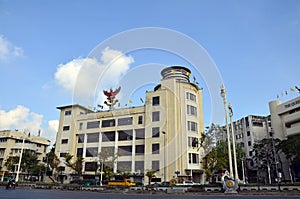 Tower and traffic of Ratchadamnoen Klang Road in Bangkok Thailand photo